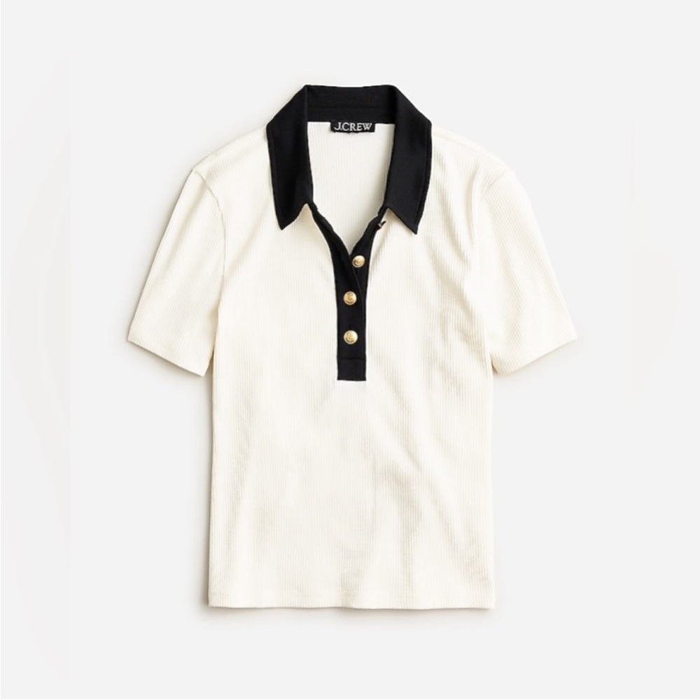 J. Crew Vintage Rib Polo Top with Gold Buttons - size Medium